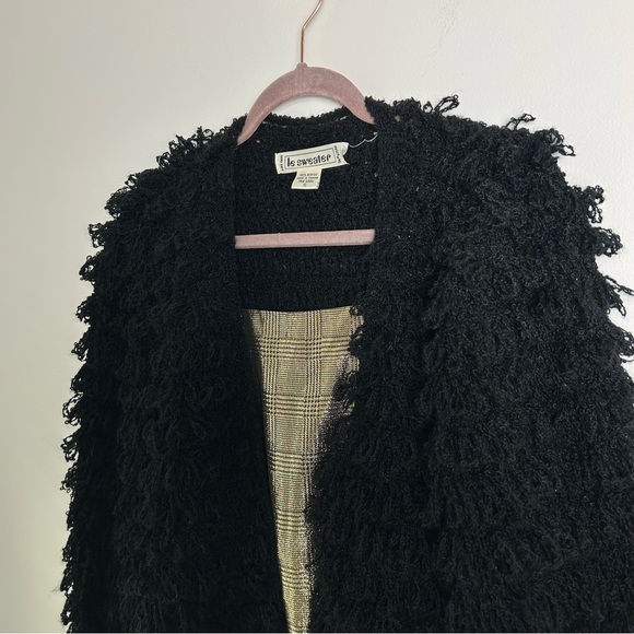 Vintage Le Sweater Black Shag Fringe Button Sweater Jacket - Picture 9 of 9